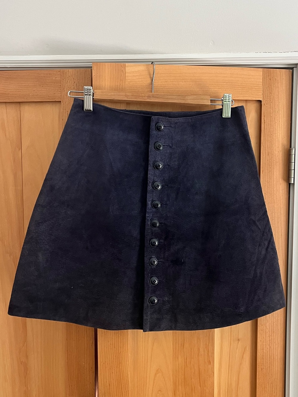 Vintage Express navy suede A-line skirt